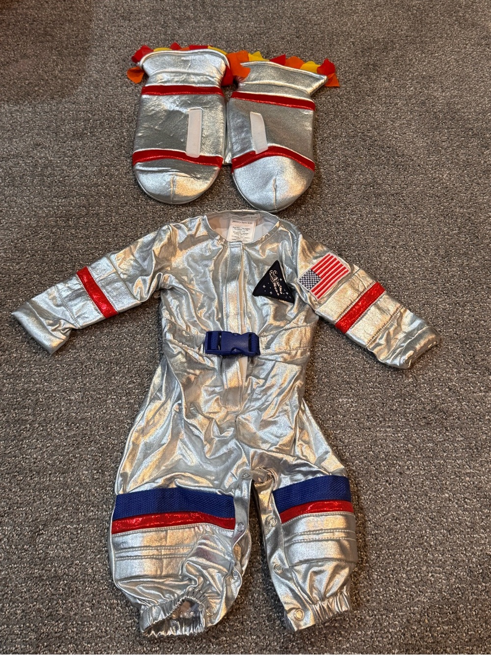 Pottery Barn Kids Silver Astronaut Costume with Red & Blue Accents 6-12 Months